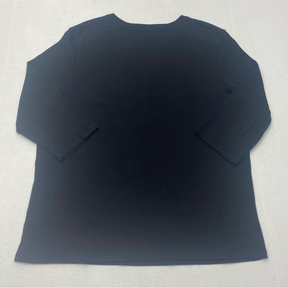 Ralph Lauren Women’s Top 1X Black Ribbed Gold Snaps 3/4 SL - Picture 2 of 11